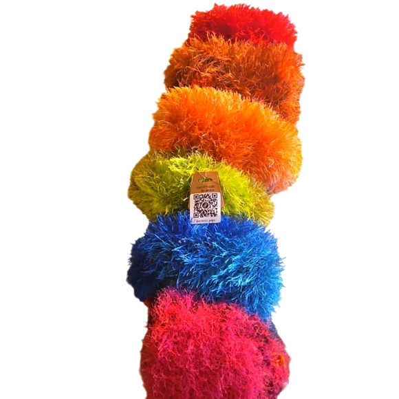 Hand Crafted Eyelash yarn Furry Knit Scarf Rainbow faux Fur LGBTQA+ Boa Scarf - Picture 8 of 17